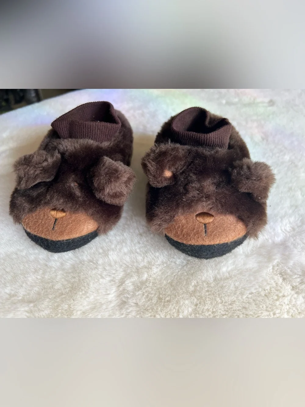 L.L.Bean Toddler Brown Bear Plush Slippers Size 7-8c Non-Slip Soft Cozy